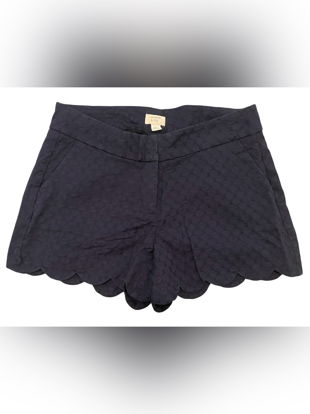Crown & Ivy Navy Scalloped Hem High Waist Shorts